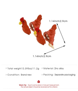 Specifiche dettagliate degli orecchini a gallo con misura 2,9cm e peso in lega di zinco