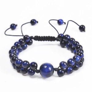 Bracciale a doppio strato in occhio di tigre blu con perle da 6mm e cordino regolabile