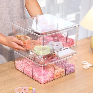Transparent 2-layer acrylic bead storage box with dividers and lid for DIY jewelry