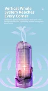 Macro view of ultrasonic fragrance diffuser showing purple transparent internal structure