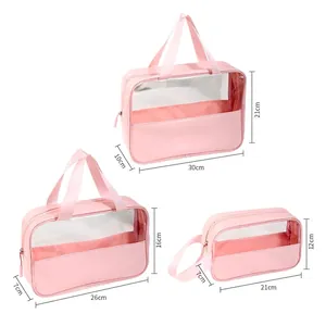 Transparent waterproof travel toiletry bags in three sizes for organized storage