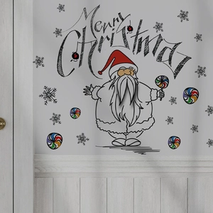 Detail of Christmas wall stickers with Santa Claus, Merry Christmas text and snowflakes