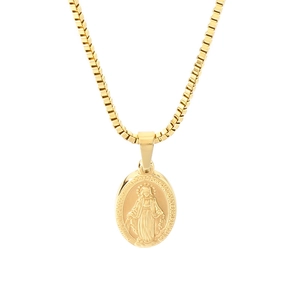 Vintage 18K gold plated oval Virgin Mary medallion necklace with classic box chain