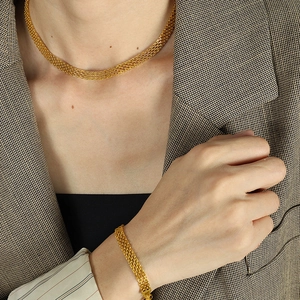 European Minimalist Stainless Steel Mesh Necklace And Bracelet For Women Gold Silver Plated Woven Chain Choker Jewelry Accessory