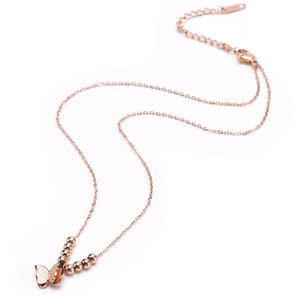 Elegant rose gold titanium steel butterfly necklace with matte and polished wings detail
