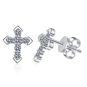Classic silver cross stud earrings with sparkling white pavé cubic zirconia gemstones