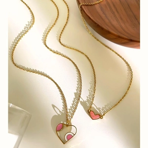 Barbie pink heart pendant necklaces in gold stainless steel for fashionable women