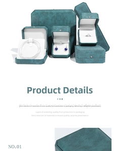 Detail of dark green PU leather jewelry box with premium white velvet interior lining