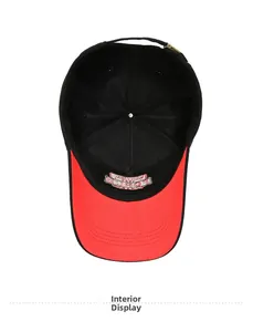 Interior view of the two-tone baseball cap featuring red brim and metal buckle