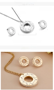Detail of MOM letter necklace and earrings set with crystal inlay in titanium steel