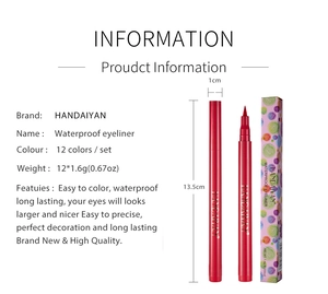 Close-up of a single waterproof liquid eyeliner pen with its floral pattern gift box