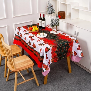 Nappe de Noël festive en polyester imprimé avec nœuds rouges pour décoration de table