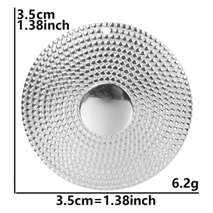 Detailed view of a 3.5cm round textured stainless steel pendant with weight specifications