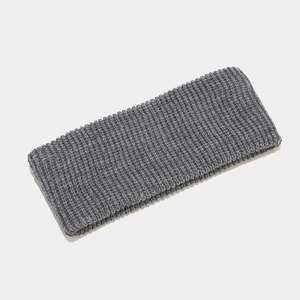 Close-up of deep gray ribbed knit headband showing thick soft vertical texture and fabric