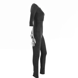 Vue latérale du body noir scintillant avec décolleté en V profond et demi-manches