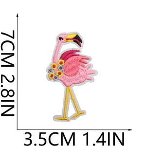 Detailed size view of flamingo embroidery patch showing 7cm height and 3.5cm width
