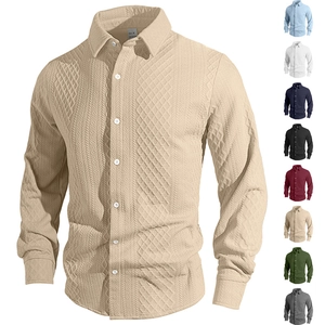 Detail of men's knitted texture shirt with embossed pattern and multiple color options