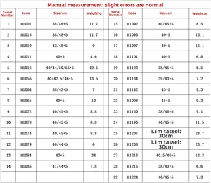 Detailed size chart showing necklace lengths and weights for layered clover jewelry