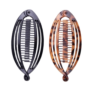 Vertical banana hair clips set in black and tortoise shell finish for high ponytail