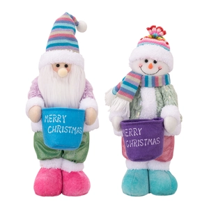 Festive Christmas gnome and snowman plush dolls with colorful hats and Merry Christmas bags