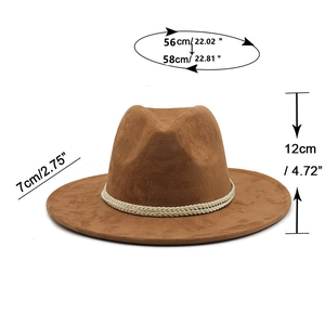 Brauner Western-Cowboyhut aus Wildlederimitat mit Webband und Maßen 56-58cm