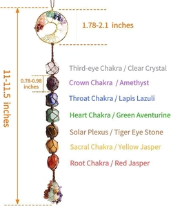 Detail showing natural seven chakra stones life tree car hanging with specific dimensions