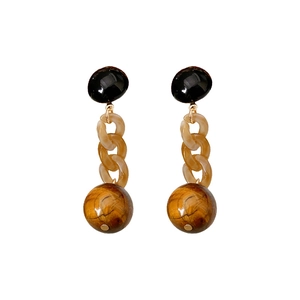Bohemian silver needle earrings with tiger eye stone and resin chain links in retro style