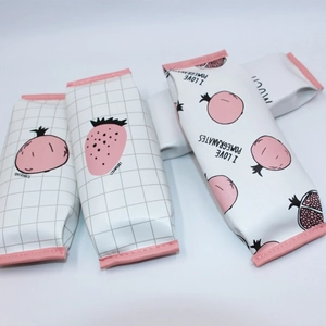 Large capacity PU leather pencil case set with cute strawberry and pomegranate patterns