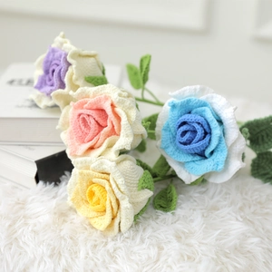 Handmade Crochet Roses Wool Yarn Knitted Eternal Flowers Romantic Home Decor Valentine Day Gift Ornaments