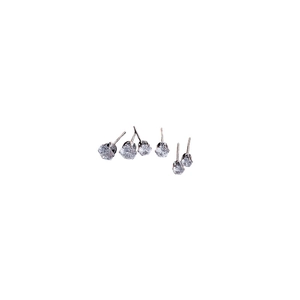 Set of three pairs graduated round cubic zirconia stud earrings with silver-tone claws