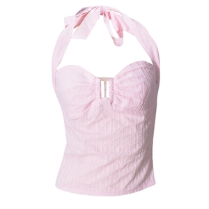 Top corto rosa con scollo all'americana e fiocco posteriore in tessuto strutturato