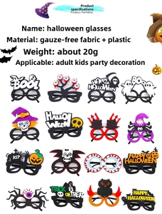 Gedetailleerd overzicht van 16 verschillende Halloween-feestbrillen met pompoen-motieven