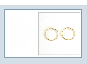 Macro view of 40mm 18K gold plated titanium steel hoop earrings with technical dimensions