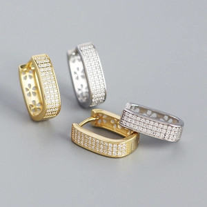 925 Sterling Silver Hoop Earrings With Pave Cubic Zirconia U Shaped Hollow Flower Pattern Fashion Jewelry For Women