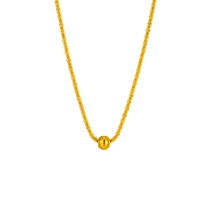 Minimalist gold titanium steel necklace with twisted wavy texture and round bead pendant