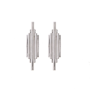Minimalist long tassel drop earrings in silver geometric bar style for a modern look
