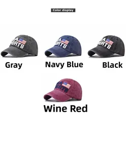 Detailed comparison of vintage washed cotton baseball caps in four classic retro colors