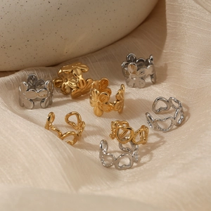 316 Stainless steel hollow flower and heart ear cuffs in gold and silver finishes
