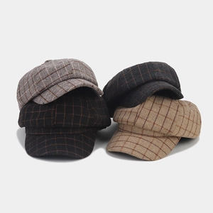 British style plaid octagonal newsboy caps in four retro colors for autumn and winter