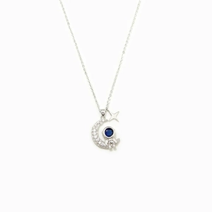 S925 sterling silver astronaut necklace with moon and blue gemstone star pendant