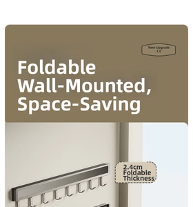 Detail showing the ultra-slim 2.4cm thickness of the wall-mounted folding clothes rack