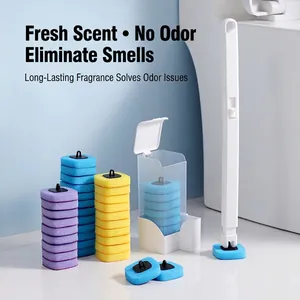 Disposable toilet brush set with wall-mounted holder and multicolor sponge refill heads
