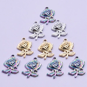Rose flower metal pendants in rainbow, silver and gold finishes for jewelry making