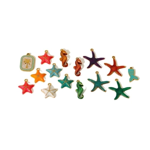 Colorful starfish and seahorse enamel stainless steel pendants for DIY ocean jewelry