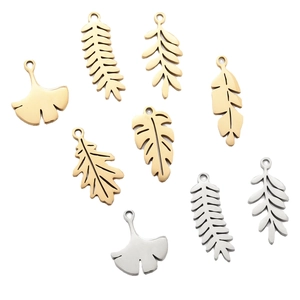 Minimalist stainless steel leaf pendants in gold and silver for DIY jewelry making