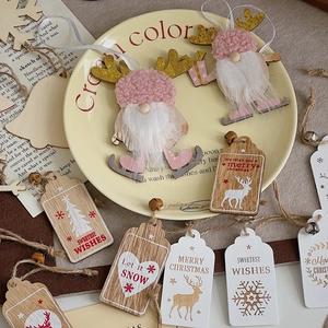 Christmas Wooden Ornaments Tree Hanging Pendants DIY Craft Materials Straw Woven Decorative Tags For Holiday Festive Decor
