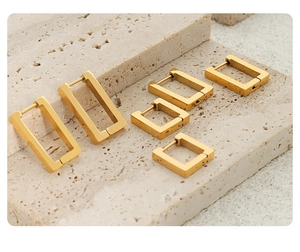 Detailed comparison of gold rectangular earrings in small, medium, and large sizes
