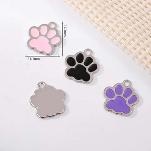 Set of 10 cartoon cat paw alloy pendants with colorful enamel drip finish for DIY jewelry