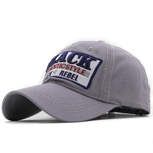 Grey baseball cap with vintage JACK embroidery and curved brim for men and women