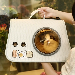 Pet Carrier Bag Space Capsule Breathable Transparent Dome Portable Oxford Cloth Cartoon Print For Cat Small Dog Travel